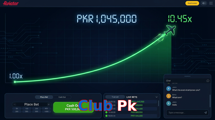 Main screen of Club Pk aviator page for PK players