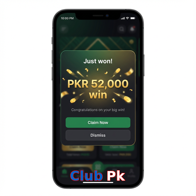 Main screen of Club Pk win page for PK players